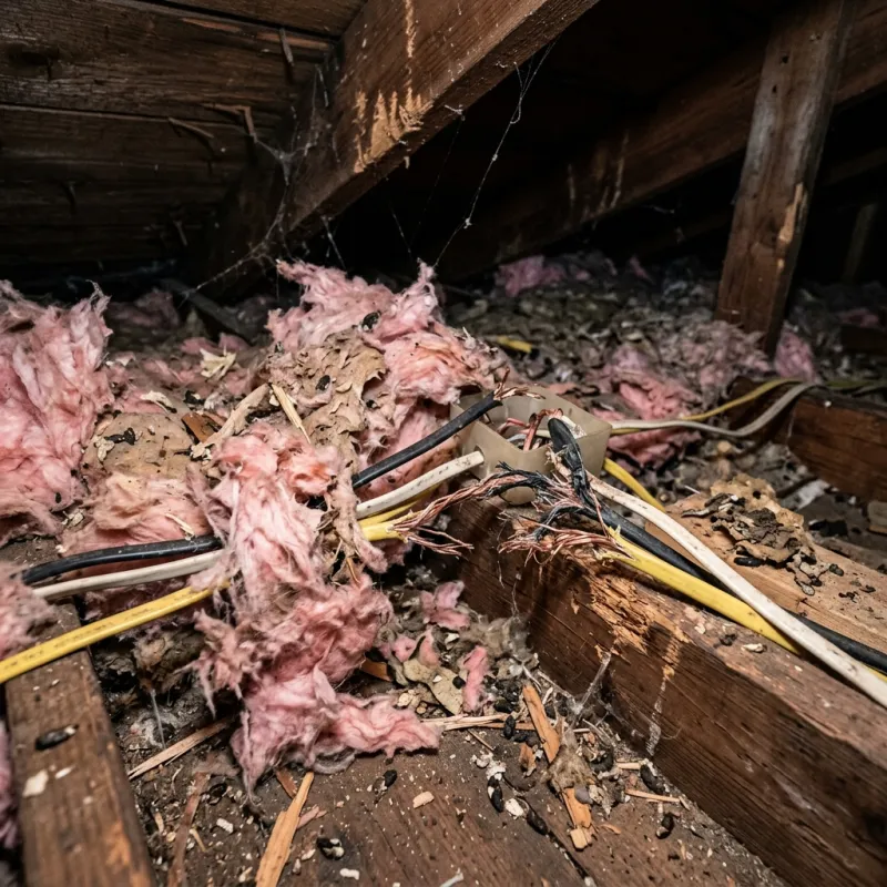 Contaminated ceiling insulation being assessed in a Chelsea Heights roof space
