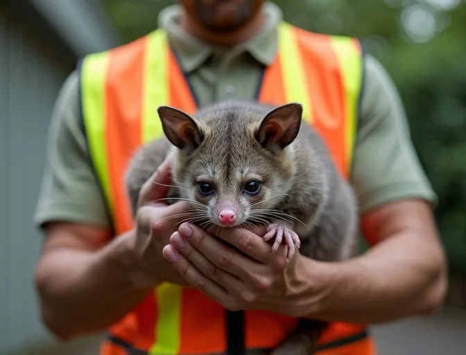 Animal handler safely recovering a deceased possum in Chelsea Heights