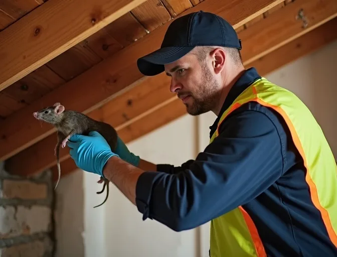 Technician inspecting a roof cavity for a dead rat in Chelsea Heights
